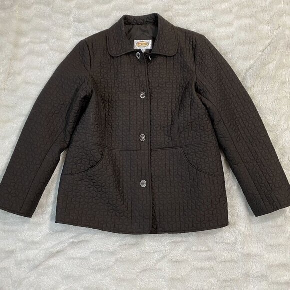 Talbots Women' Brown Nylon Pockets Long Sleeve Button Up Quilted Jacket Size M - Picture 1 of 9